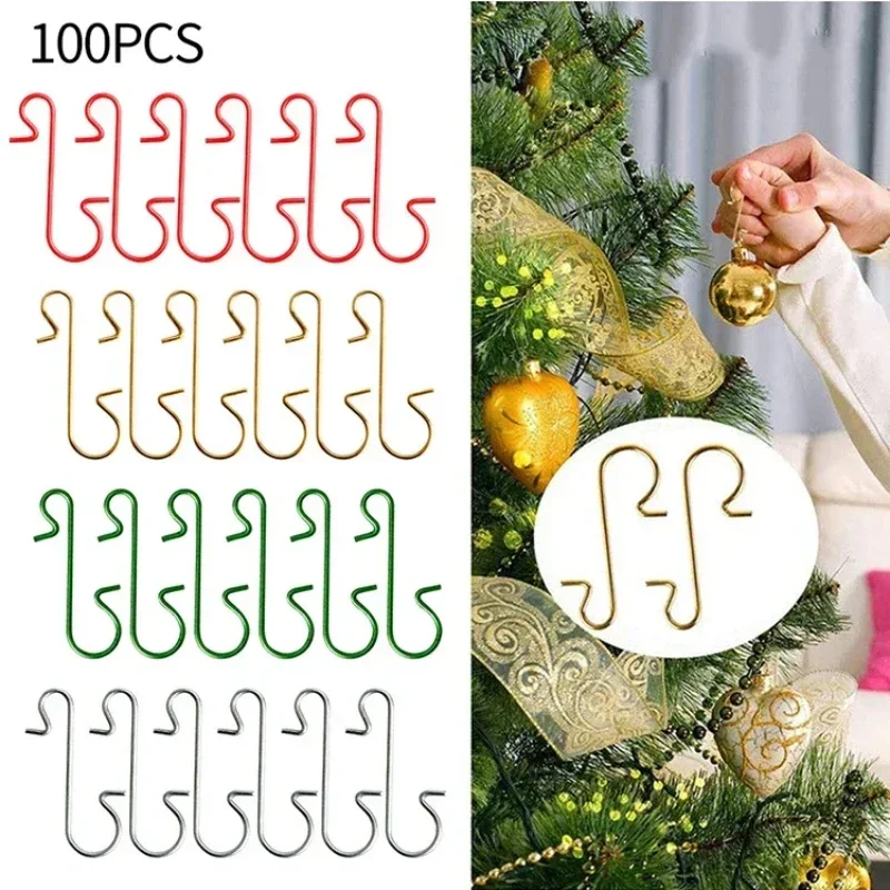 100Pcs Christmas Hooks Colorful Small S-shaped Metal Hooks Christmas Tree Ornament Hanger Festival Items