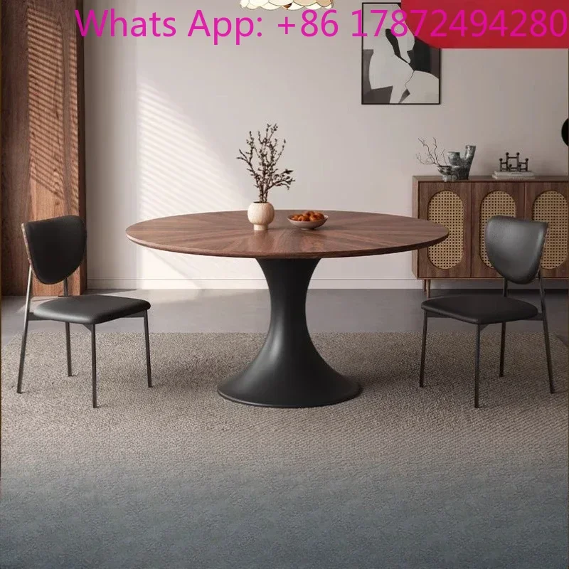 Medieval dining table parquet solid wood medieval round table chair carbon steel designer new small apartment rock slab round