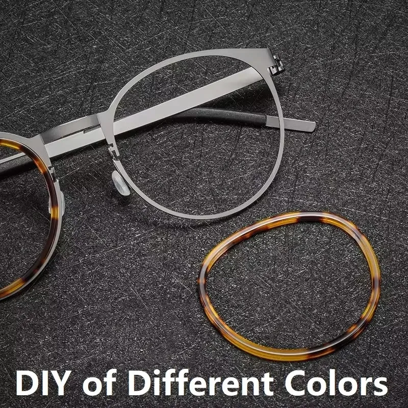 Retro Round Screwless Eyeglasses Titanium Acetate Ultralight Glasses Frame Men Women Fashion Classic Denmark Design 9704