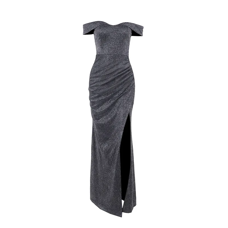 Elegant Women's One-shoulder Sparkling Dresses Slim Slit Sexy Evening Dress Long Skirt Women Вечерние Платья Vestidos Femininos - view 5