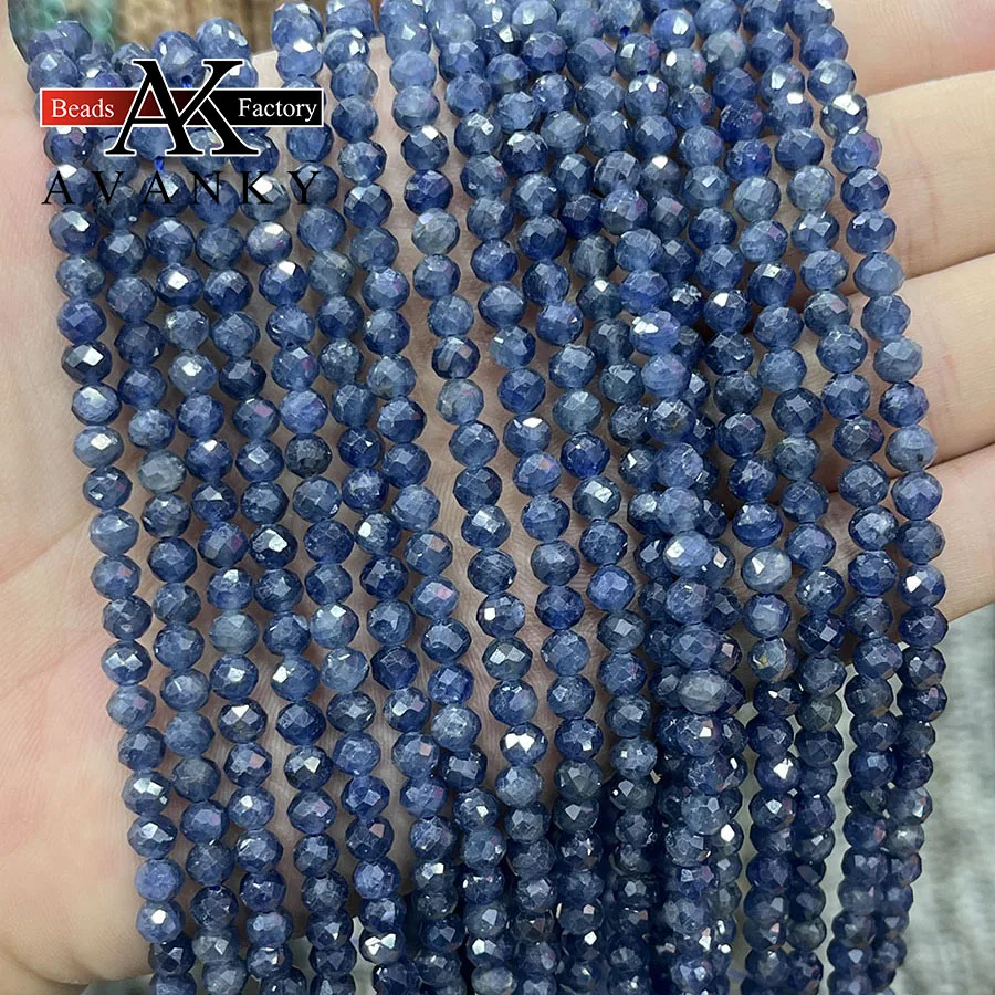 

4.75mm Natural Sapphire Round Small Section Loose Beads Gemstone Faceted for Jewelry Making DIY Necklace Bracelet 15''