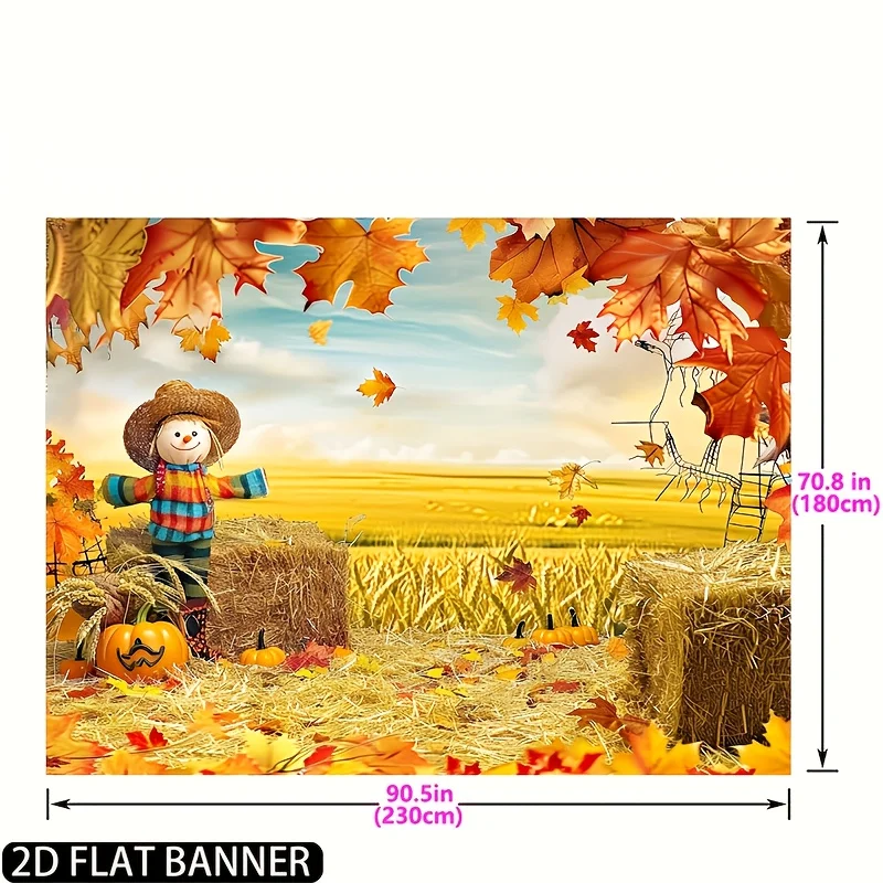 قطعة واحدة من قماش خلفية عيد الشكر لحصاد الخريف - قطعة واحدة من اليقطين والقش ونمط أوراق القيقب