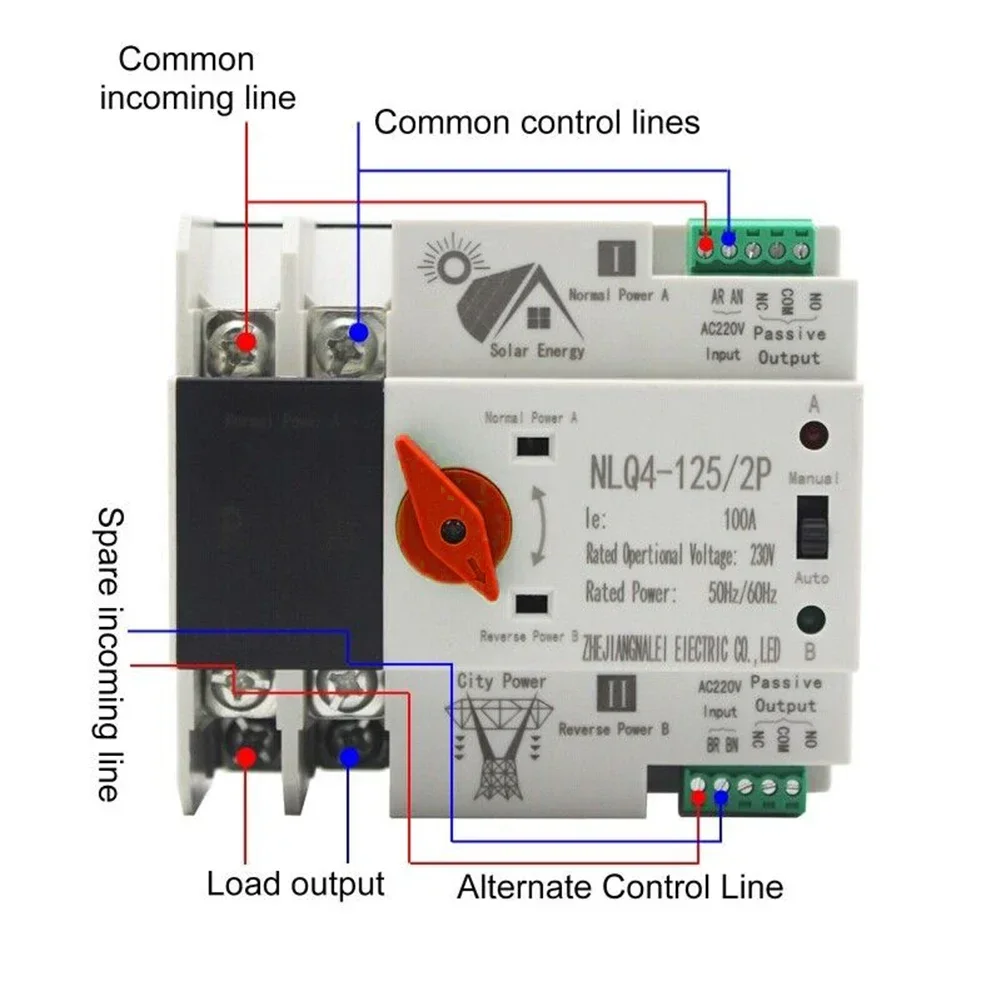 interruptor de transferencia automatica de energia dupla solar 6x4x3cm interruptor de comutacao do gerador 230v interruptor de transferencia fotovoltaica 2p 100a 01