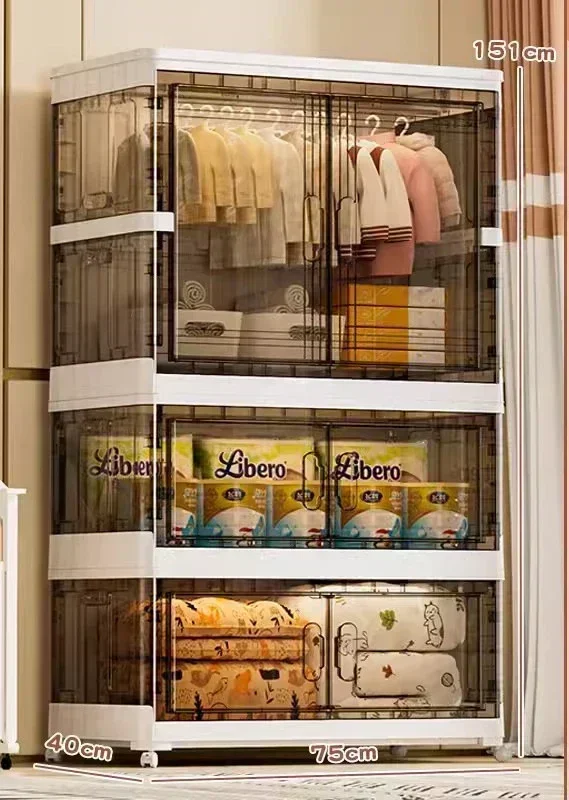 

Large Folding Organizer Wardrobe Storage Closet Child Bedroom Folding Cabinet Transparent Locker Bin With Wheels Furniture