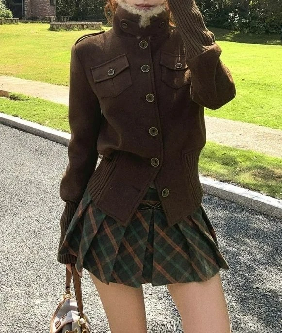 High-end Vintage Metal Buckle Coat for Women New Autumn Woolen Coat Top