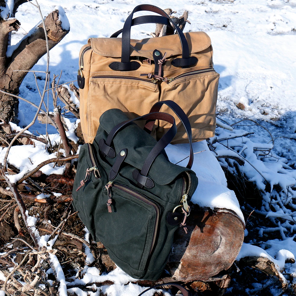 Handmade American Men's Vintage Oil Wax Canvas Handbag Heavy Waterproof Shoulder Bag Computer