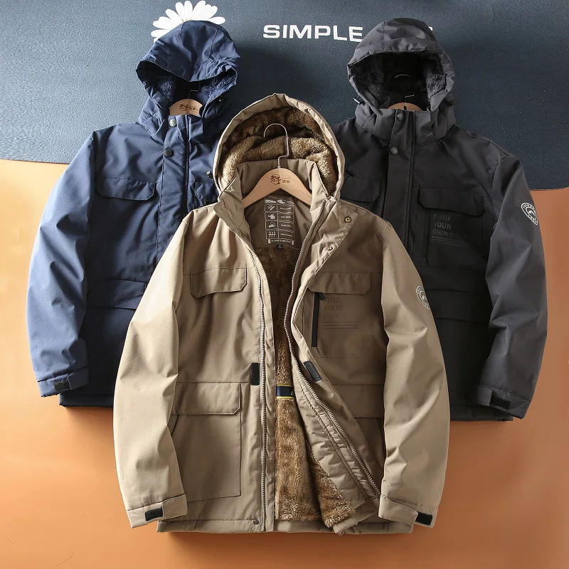 

Thiened Fce Outdoor Windproof Waterproof Men's Hooded Casual Workwear Jaet Autumn Winter New Arrival Youth Faion