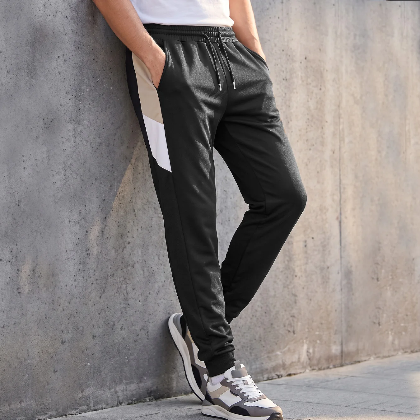 Men's Jogger Pants Color Block Side Stripe Drawstring Elastic Waist Tapered Trousers Athletic Casual Streetwear Track Pants