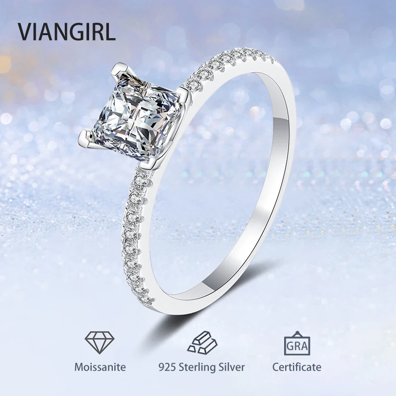 

D Color Moissanite 1-2CT Princess Square Cut Diamond Rings for Women Bride Wedding Band 925 Sterling Sliver Luxury Jewelry Gifts