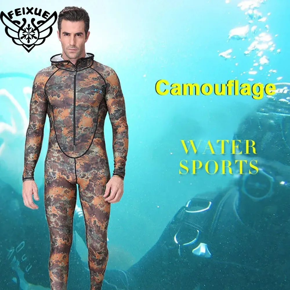 

Мужской камуфляжный гидрокостюм, цельный солнцезащитный костюм для дайвинга, купальник с капюшоном для серфинга, медузы, костюм для подводной охоты и подводного плавания