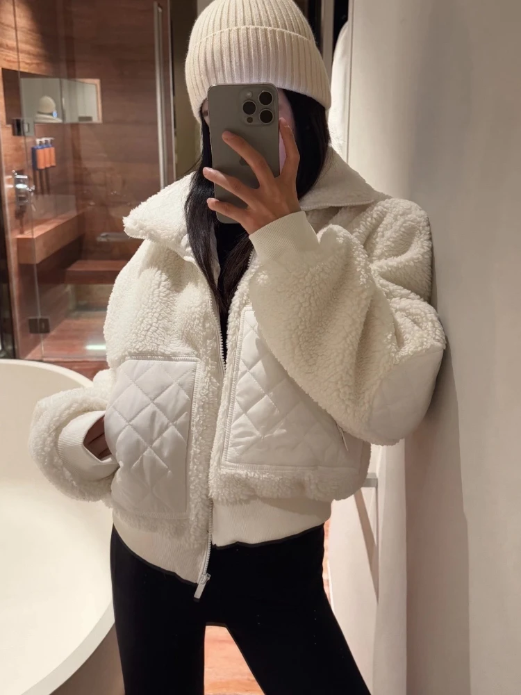 

Women's Solid Color Stand Collar Sherpa Fleece Jacket - Zipper Flight Style Coat, New Arrival Outerwear, Trendy Plush Pullover