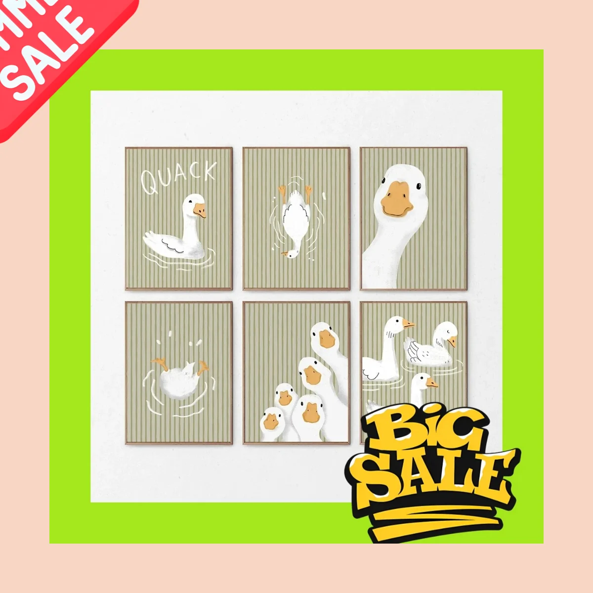 Bedtime with Striped Goose – Cute Green Duck Cartoon Frameless Canvas for Kids Bedroom Wall Decor Gift 2026