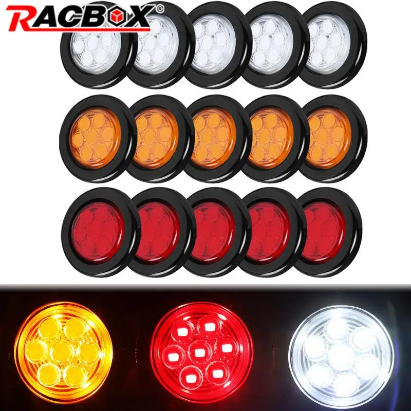 2inch 12V Car External Lights Round LED 24V Car Bus Truck Side Marker Indicator Light Rear Tail lamp for Trailer RV Van Lorry