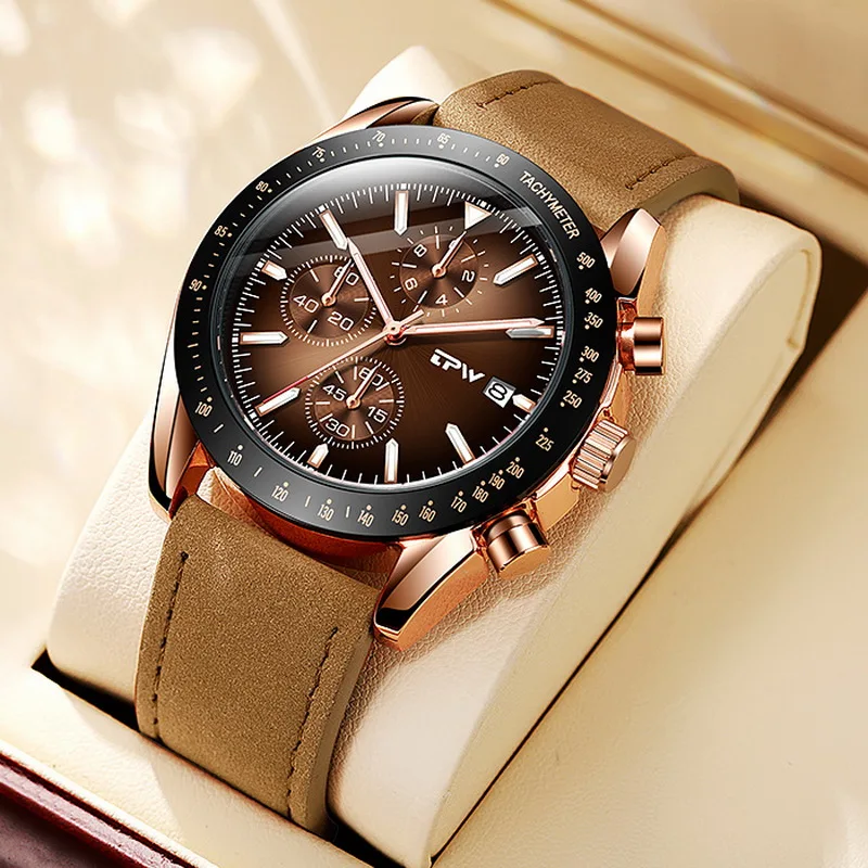 

Мужские деловые модные повседневные часы-хронограф, кварцевые наручные часы с тремя циферблатами, водонепроницаемые, со светящимся дизайном, прочные мужские наручные часы