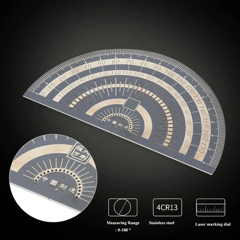Durable Stainless Steel Protractor Black Electroplating Angle Measuring Tool Accurate 125x67x1mm Ruler Carpentry