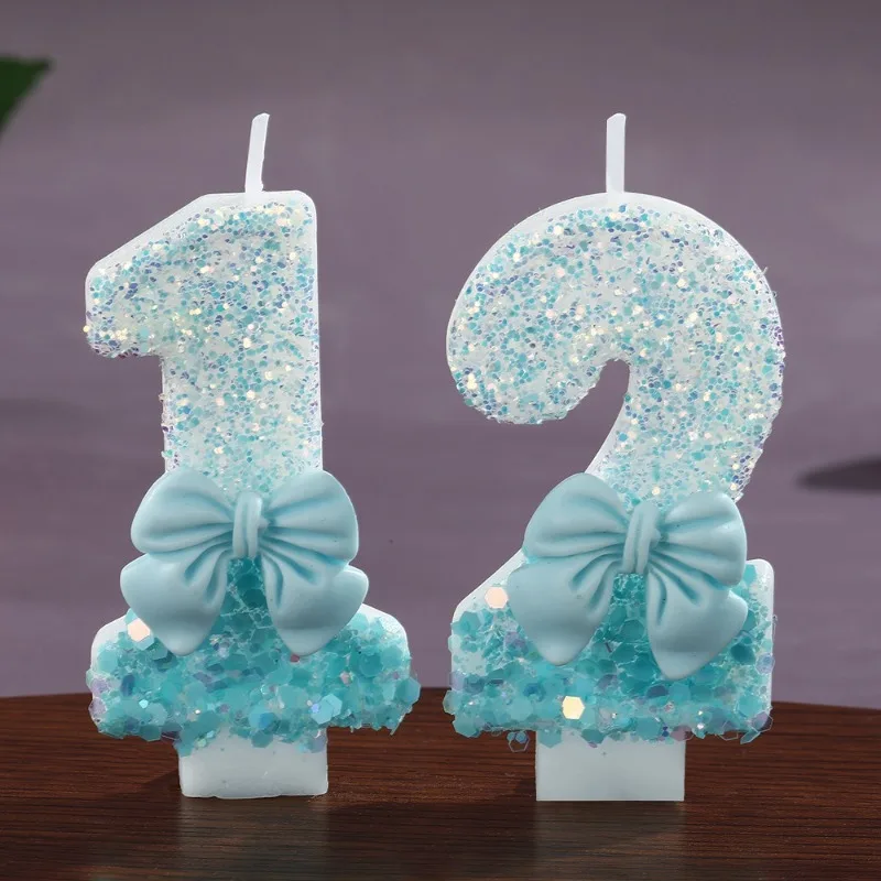 1PC Gradient Orchid Bow Digital Candle Birthday Decoration Wishing Candle Party Girl's Heart Anniversary