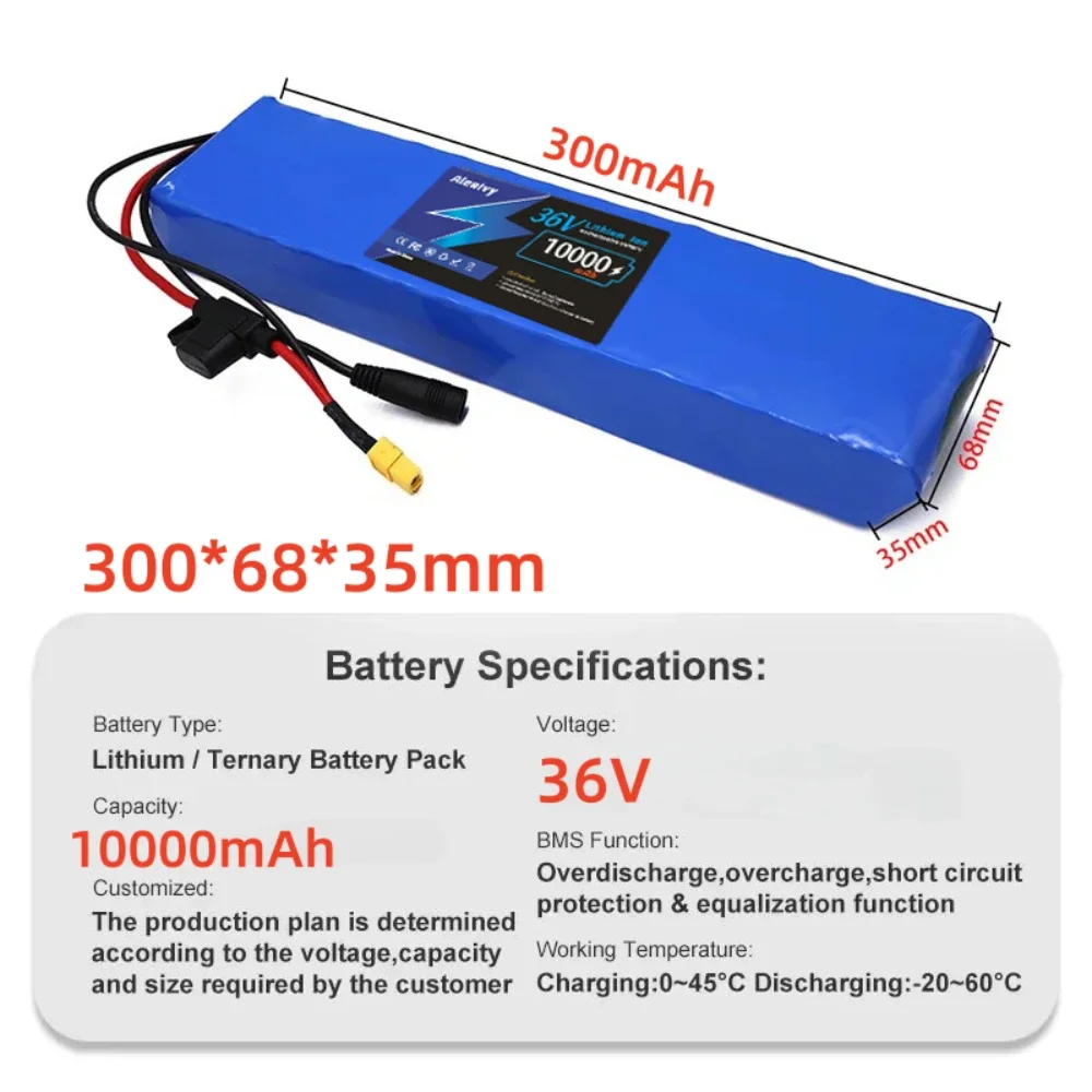 36V 10Ah 10S3P Lithium Battery Pack With 15A BMS Replacement For 350W Modified Scooter and Bicycle Vehicle Batteria.