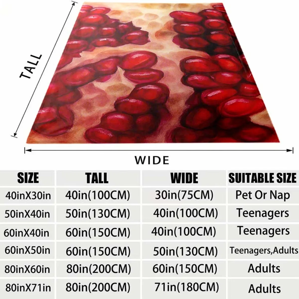 Realistic Pomegranate Seed Flannel Blanket Soft Cozy Throw Blanket Red Fruit Art Print Bed Sofa Cover Food Pattern Home Decor