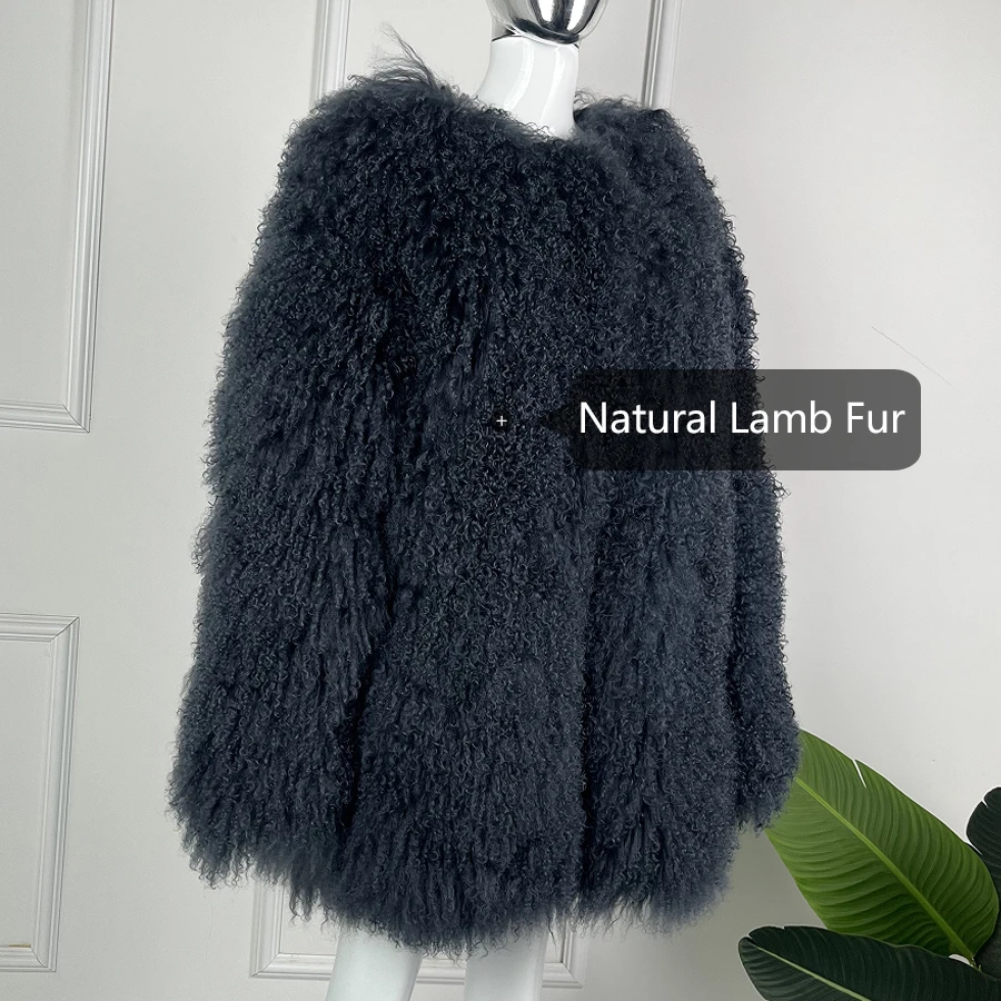 Women\'s Real Sheep Fur Coats Mid-Length Mongolian Lamb Fur Coat Hot Selling Style Female Sheepskin Jacket