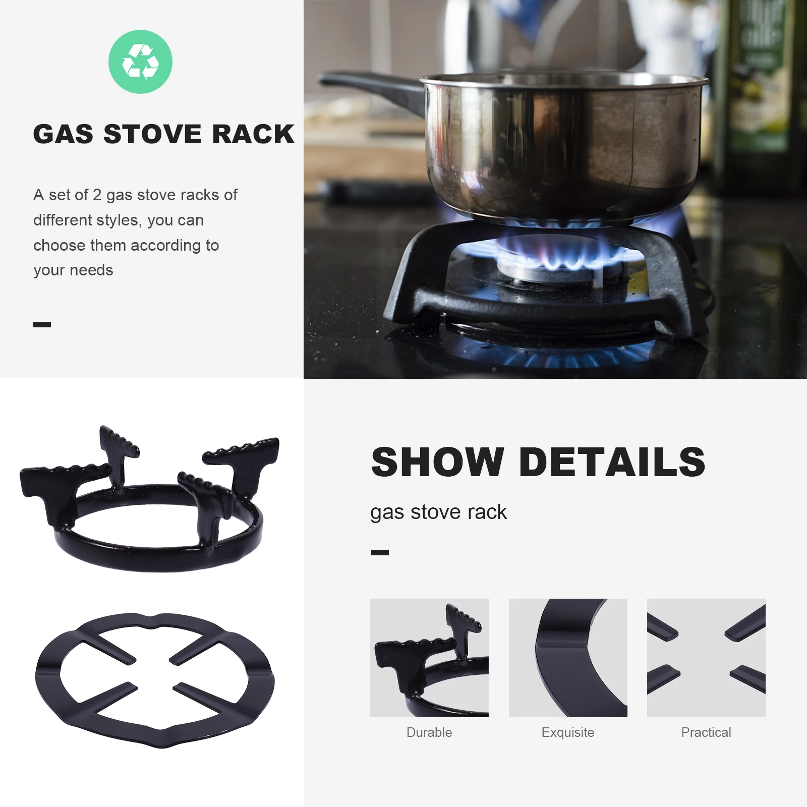 

2pcs Gas Stove Racks Kitchen Stands Iron Round Pot Racks Pot Holder Gas Hob Accessories Heat Resistant Long Lasting