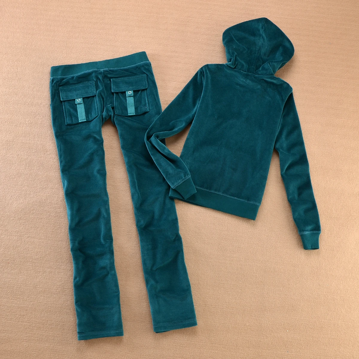 Velvet Tracksuit Solid Color Hooded Women Suit Velvet Sports Suit 2pc Thickened Solid Color Hooded Top + Casual Trousers