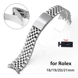 Curve End Stainless Steel Watchband 18mm 19mm 20mm 21mm Metal Bracelet for Rolex for Jubilee Strap Folding Buckle Wristband