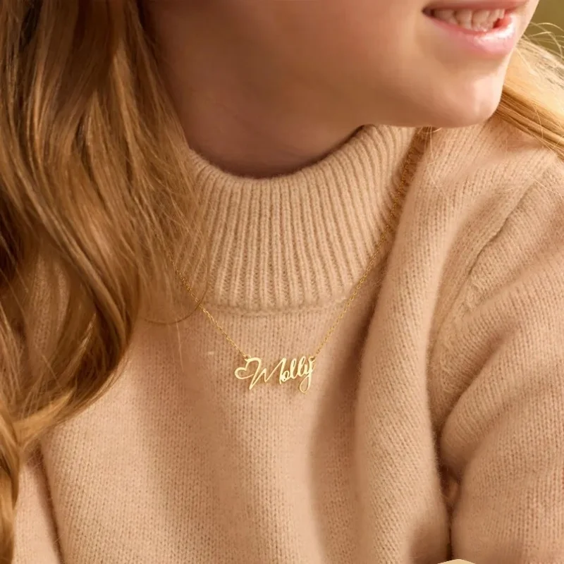 Custom Name Heart Necklace For Women Personalized Minimalism Jewelry Gold Color Choker Necklace Pendant Nameplate Gifts - view 3