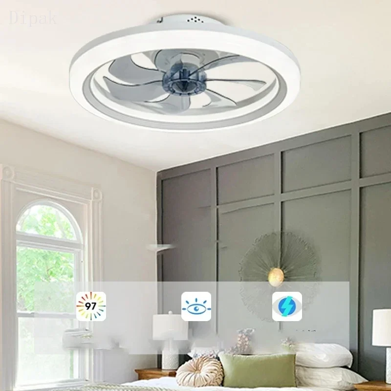 110V-220V wind strong illumination bright Minimalist Nordic LED ceiling fan light remote control bedroom decoration modern