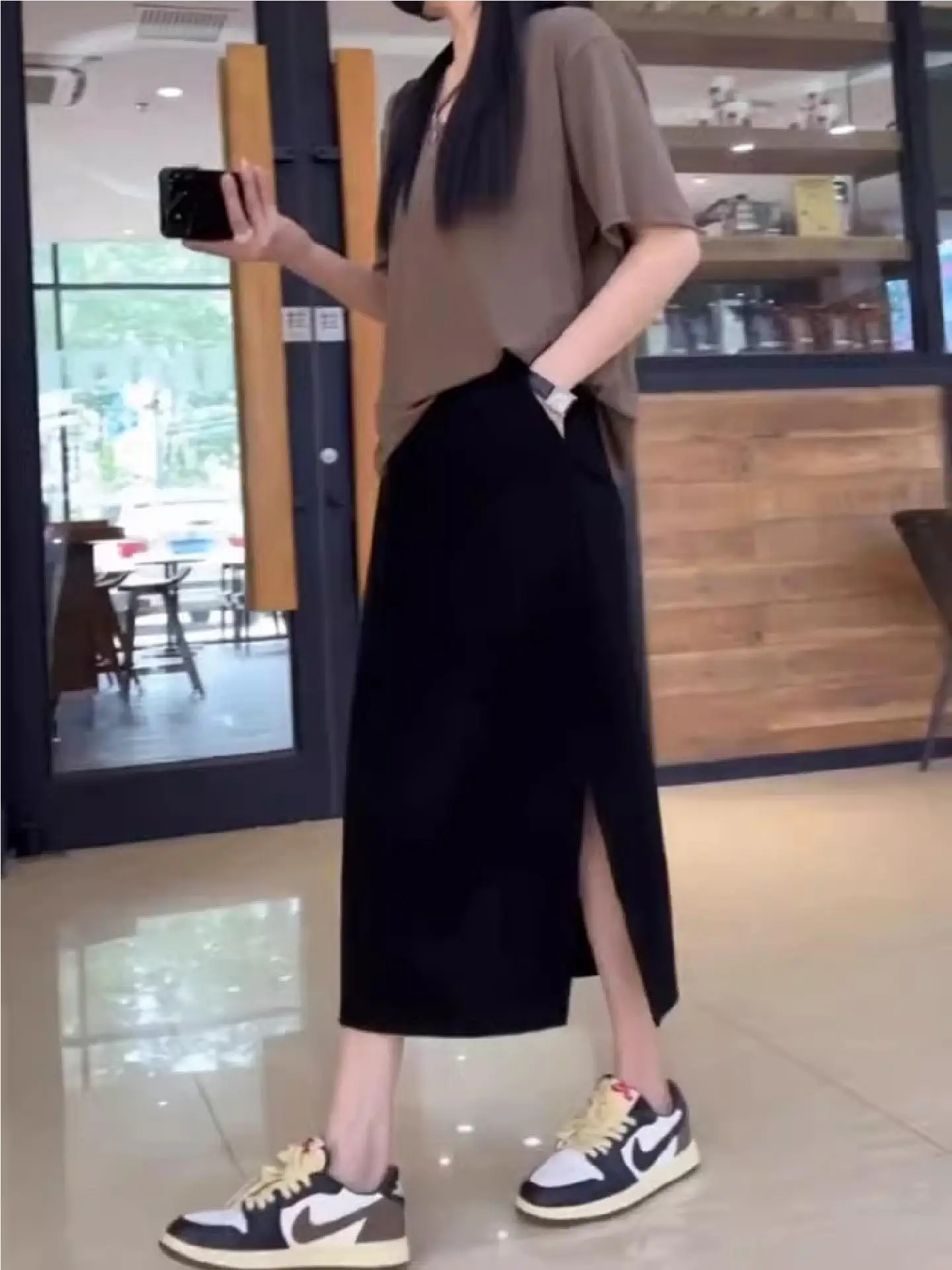 

High Waist A-Line Midi Skirt Women's Summer New Elastic Seven-Foot Skirt Casual High Waist Slimming Half-length Skirt
