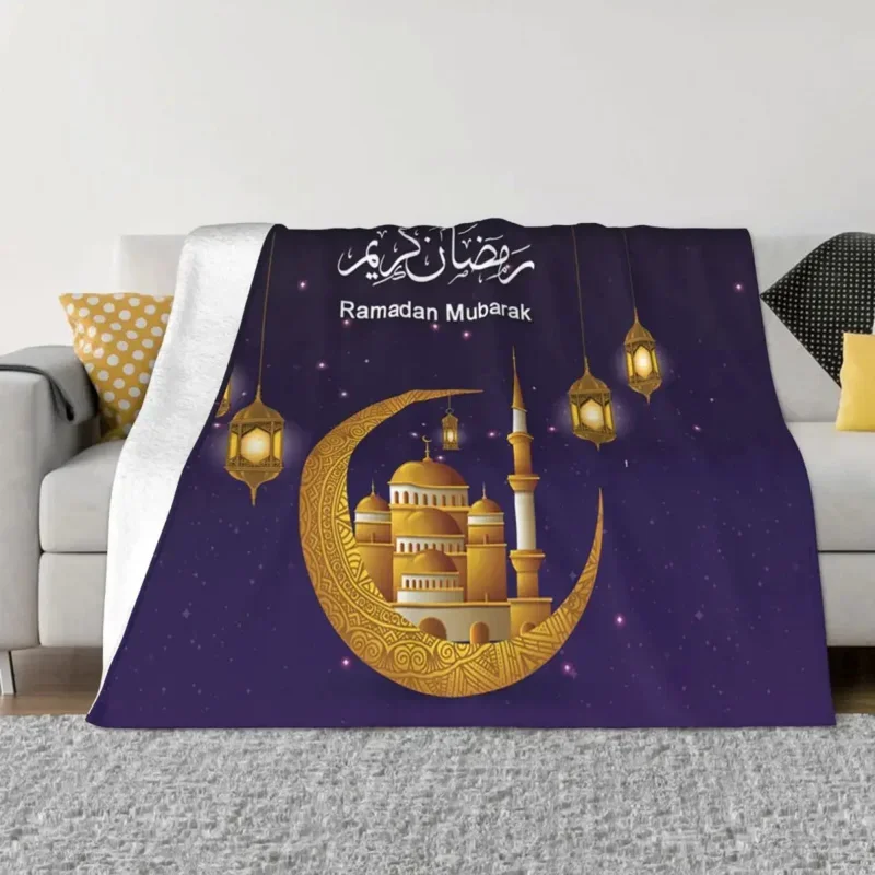 

Happy Ramadan Coral Fleece Plush Throw Blankets Islamic Eid Mubarak Blanket for Sofa Couch Lightweight Thin Bedroom Quilt