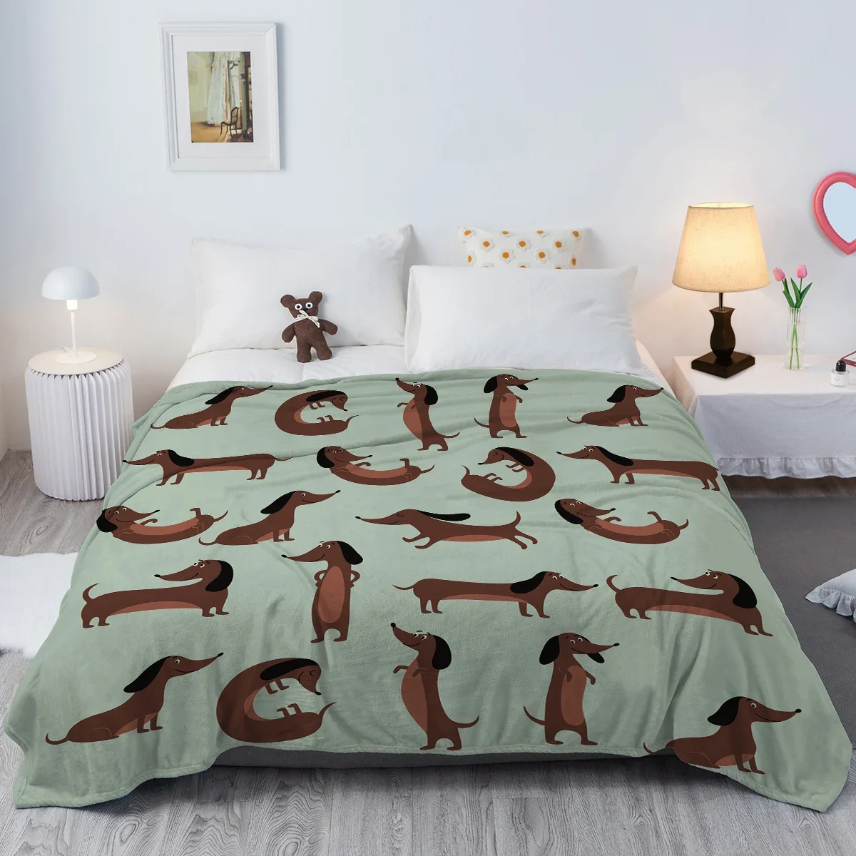 Cartoon Dachshund Pose Blanket Printed Throw Blanket Plush Fluffy Flannel Fleece Blanket Soft Throws for Sofa Couch and Bed