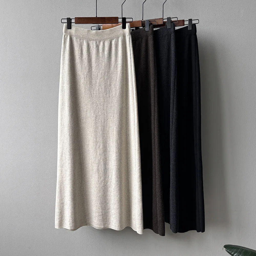 Gebreide enkellange rokken dames herfst winter mode tender Koreaanse stijl a-lijn effen casual dagelijks eenvoudig all-match vrouwelijk
