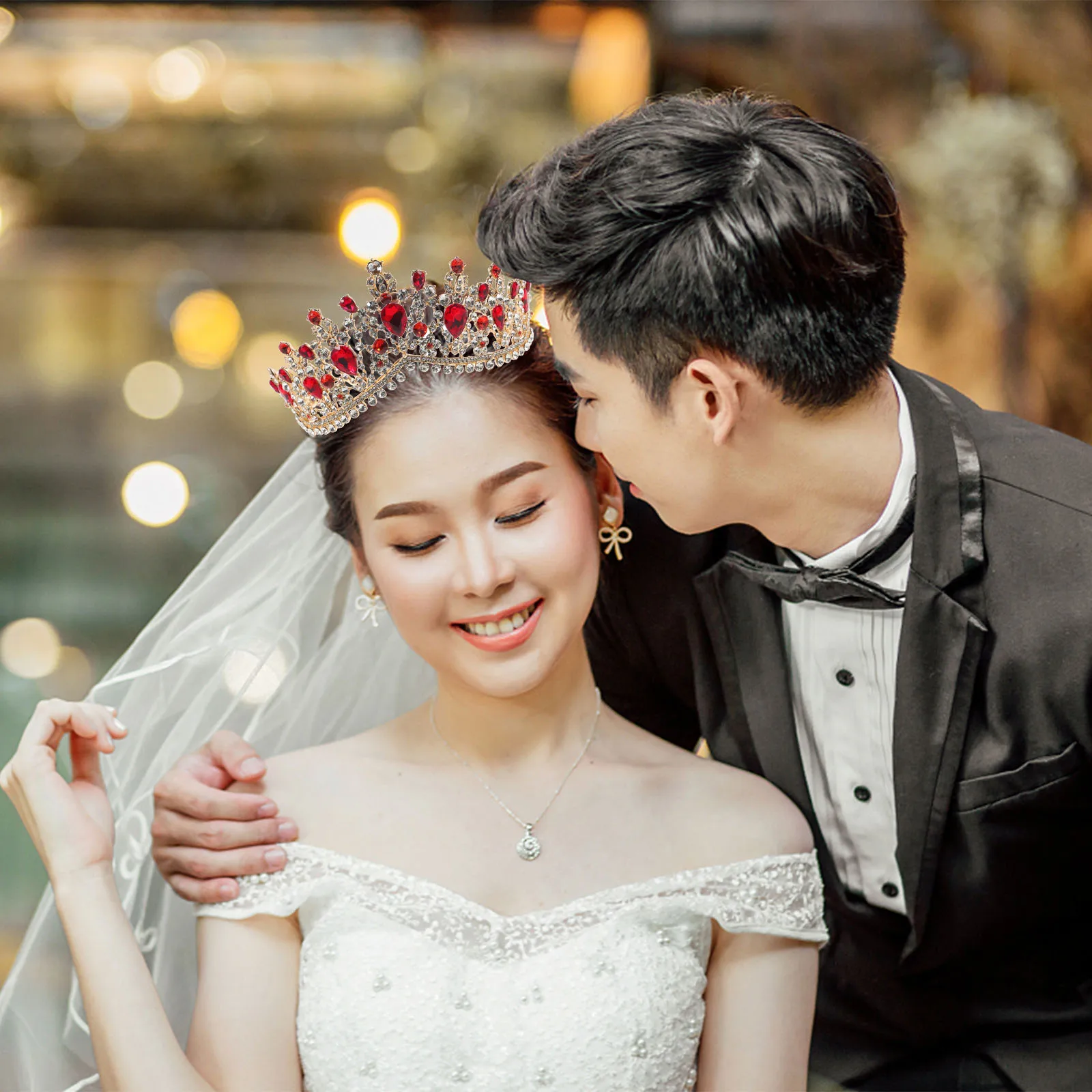 

Crown Hair Accessory Bridal Headband Rhinestone Hoop Red Bride Women Hairstyle Tools Elegant Fashion Wedding Party Accessories