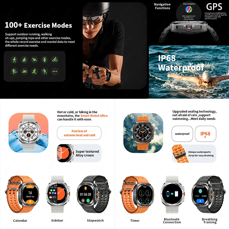 For Samsung Galaxy Watch 7 Ultra GPS Compass NFC Smart Watch Outdoor Sports Man AMOLED BT Call IP68 Galaxy 6 Upgraded Smartwatch