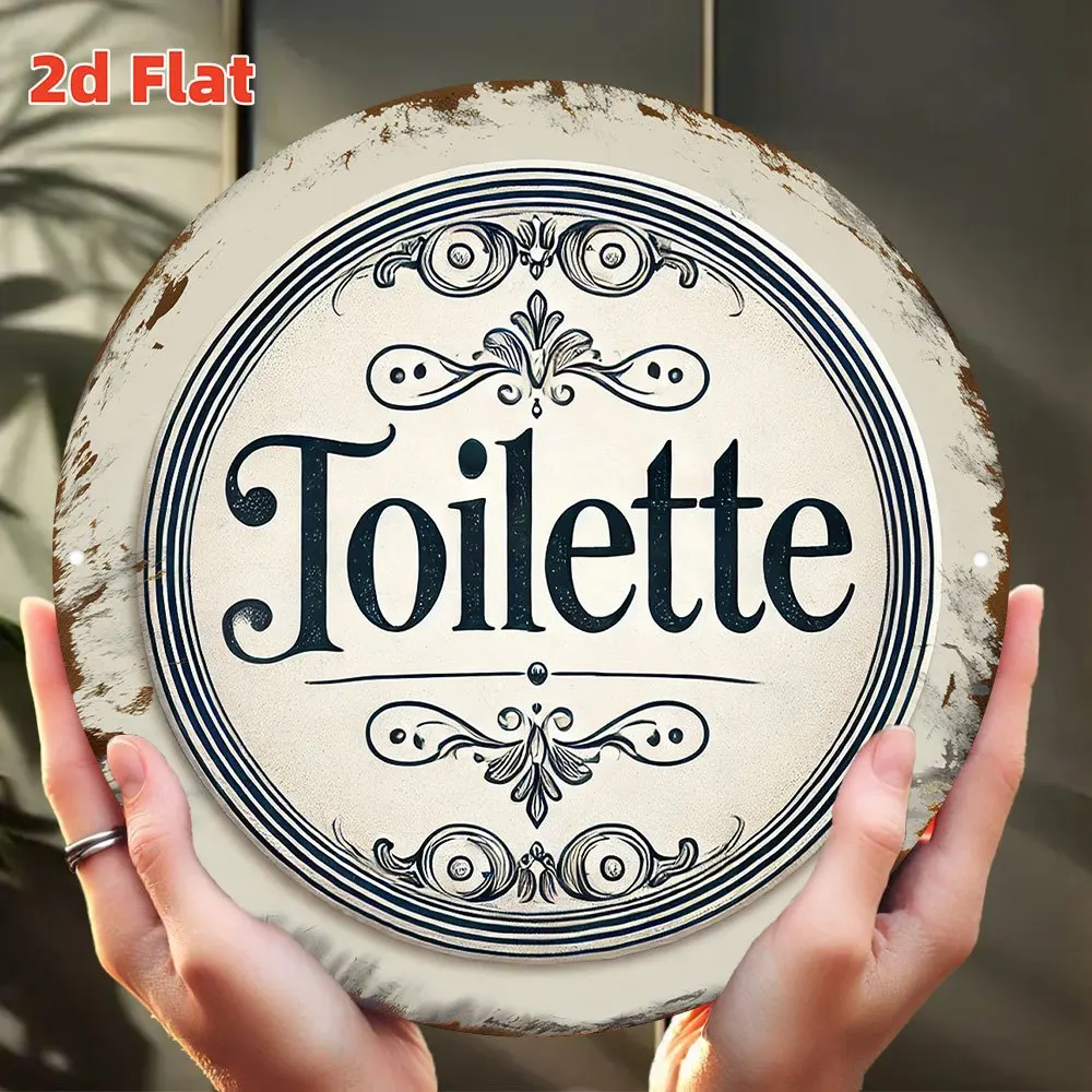2D Vintage Circular Floral Flat Round Wooden Disc Design Bathroom Sign Unique Creative Gift Vintage Bar Bathroom Decor Toilette