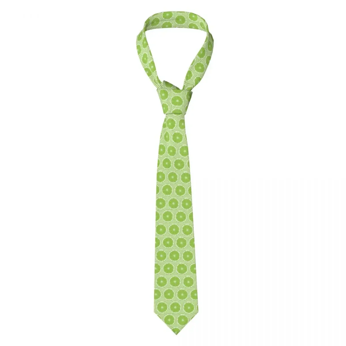 

Mens Tie Slim Skinny White Contours Of Lime Slices Necktie Fashion Free Style for Party Wedding