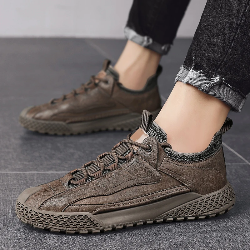 

Men's Fashion Soft Sole Lightweight Comfortable Shoes Outdoor Casual Lace Up Shoes Men's Breathable Leather Bestseller Sneakers