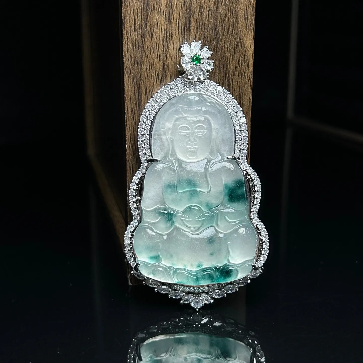 Real Natural High Ice Green Burme Jade Jadeite amulet Kwan-Yin Pendant&Necklace