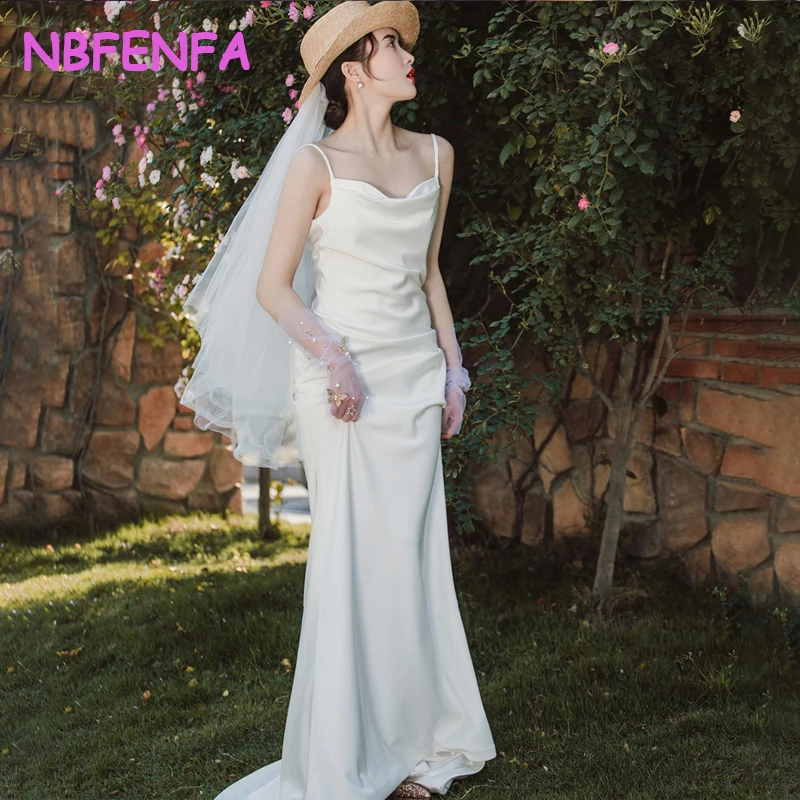 

Белые атласные легкие свадебные платья без бретелек с открытой спиной, сексуальное простое платье русалки, платья невесты для фотосессии, вечерние платья