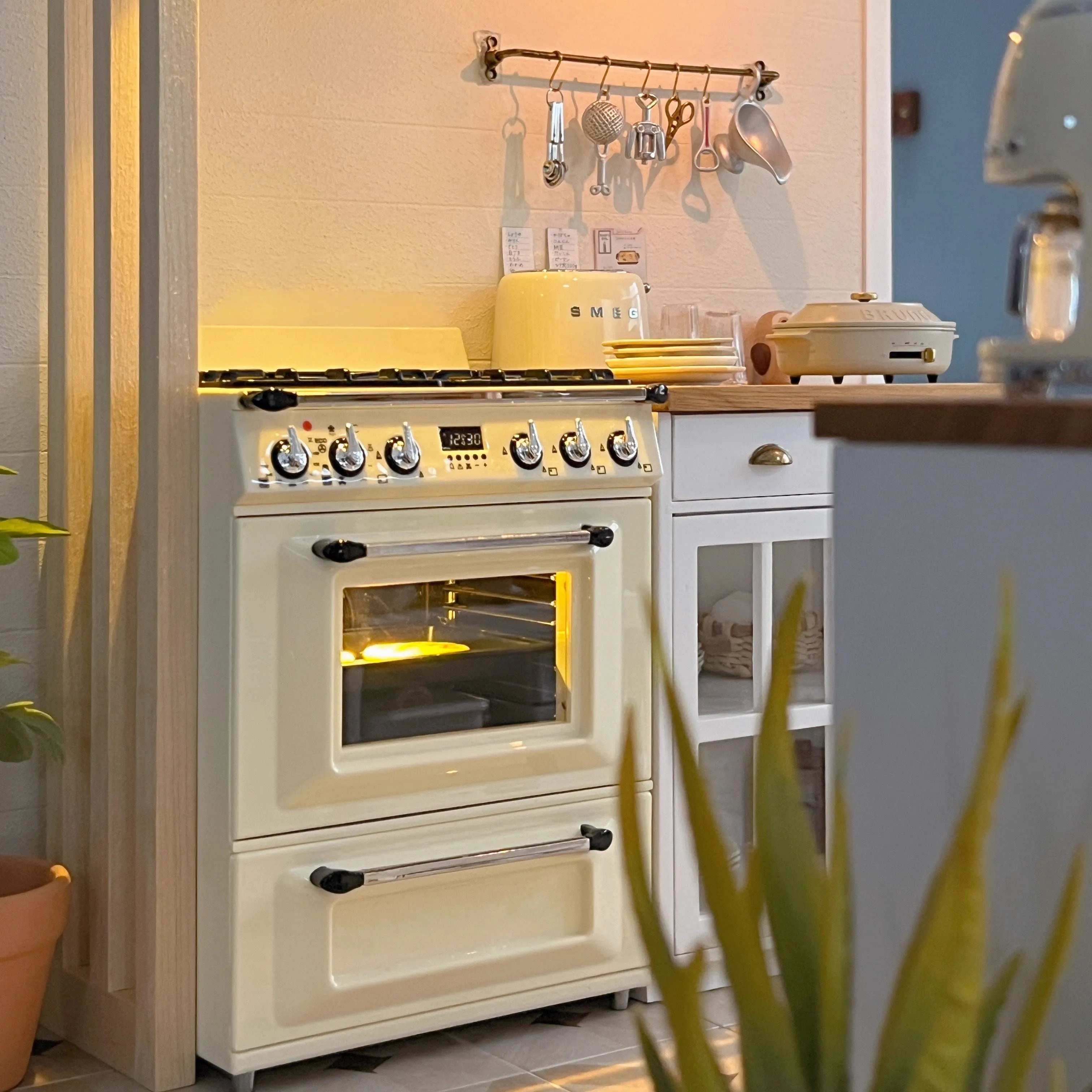 1:6 Alloy Stove Oven Range Hood Toy Kitchen Utensils Doll House Model Mini Furniture Accessories Miniature Lol Scene Shoot Prop