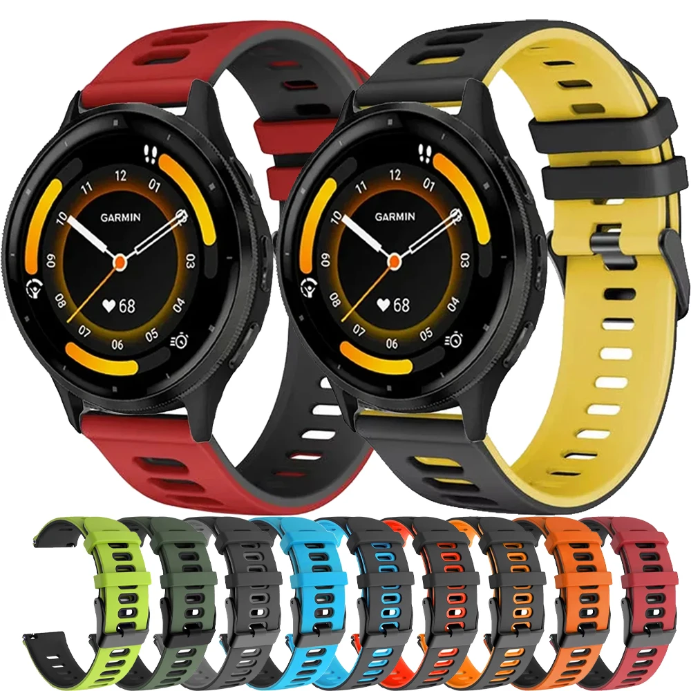 20mm 22mm Two-color Soft Silicone Strap For Garmin Forerunner 265 165 55 965 570 970 Comfortable Bracelet Garmin Venu 4/3 Correa