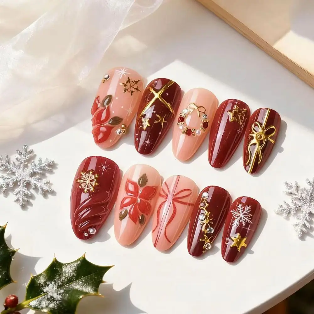 อุปกรณ์ตกแต่งเล็บรูปโบว์ม้า 24/30 ชิ้น ชุดสีแดง มุก 3 มิติ สำหรับตกแต่งเล็บลายผีเสื้อ โบว์ผูกผม ต้อนรับปีใหม่ เล็บปลอม