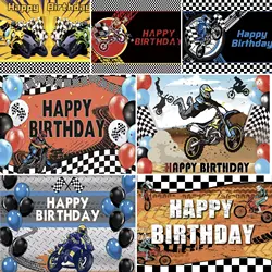 Motorcycle Birthday Party Theme Background Red and Black Off road Motorcycle Race Balloon Children  Boy Portrait Photo Backdrop