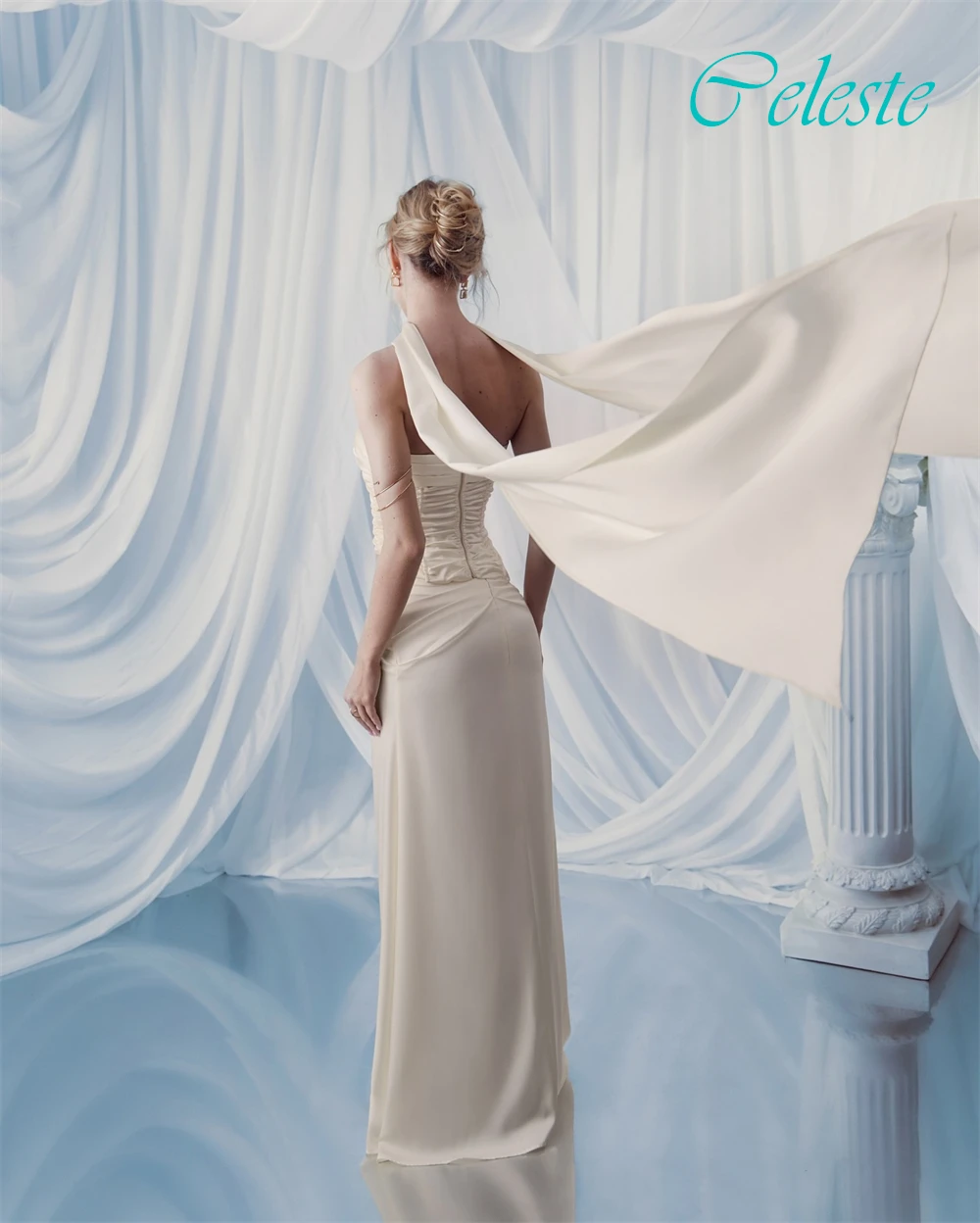 فستان سهرة مخصص بدون حمالات وأزياء رائعة من الساتان للمناسبات الخاصة وفساتين حفلات رقيقة بدون أكمام