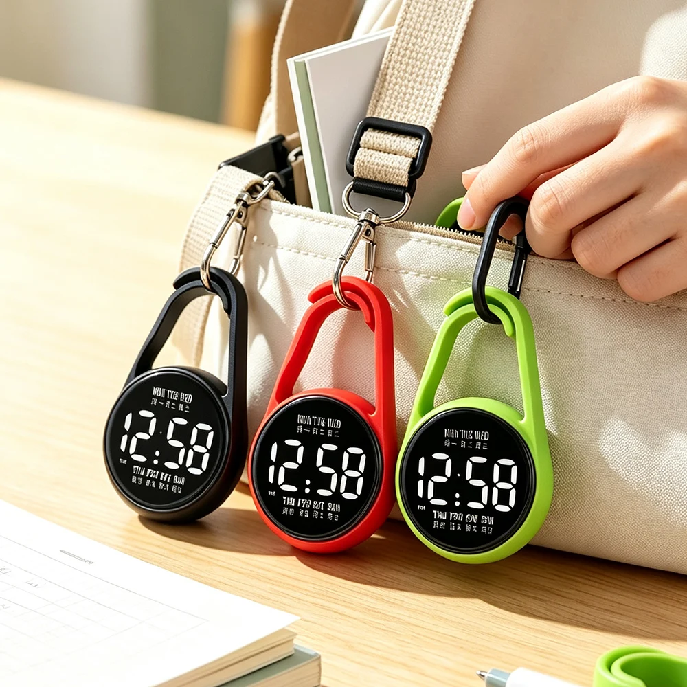 Fashion LED Electronic Hanging Pocket Watch Men Night Light Large Display Backpack Watch Clip-On Watch for School and Travel