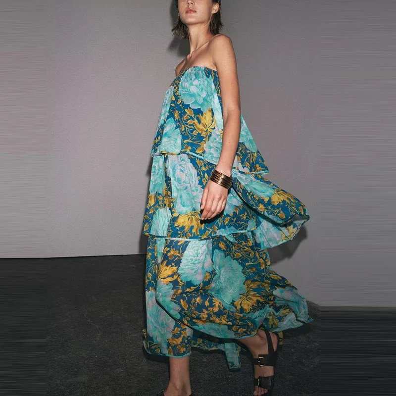 

Spring 2025 Faionable Women's Strapl Print Dr Street Sle Svel Polyester Casual Ele Gown