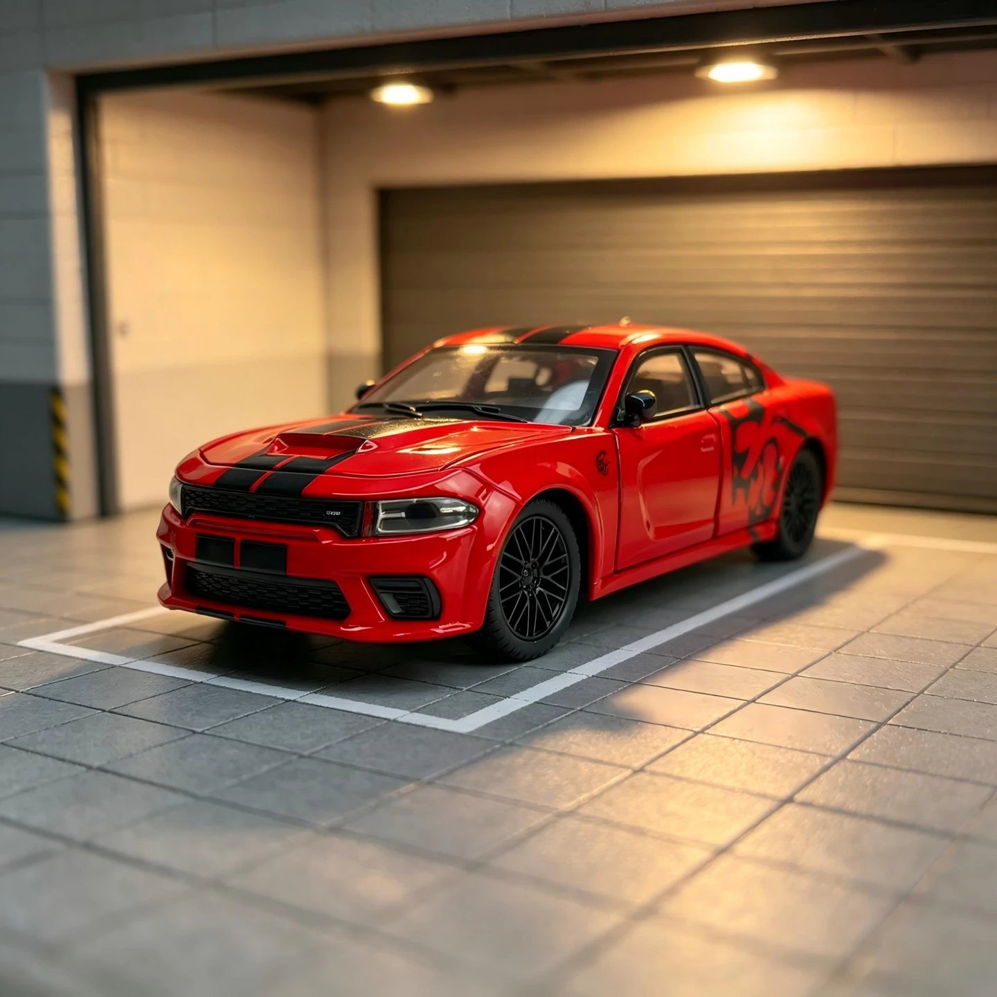 1:24 simulation Dodge Hellcat SRT modified alloy car model, doors and engine hood, trunk can be opened with sound and light