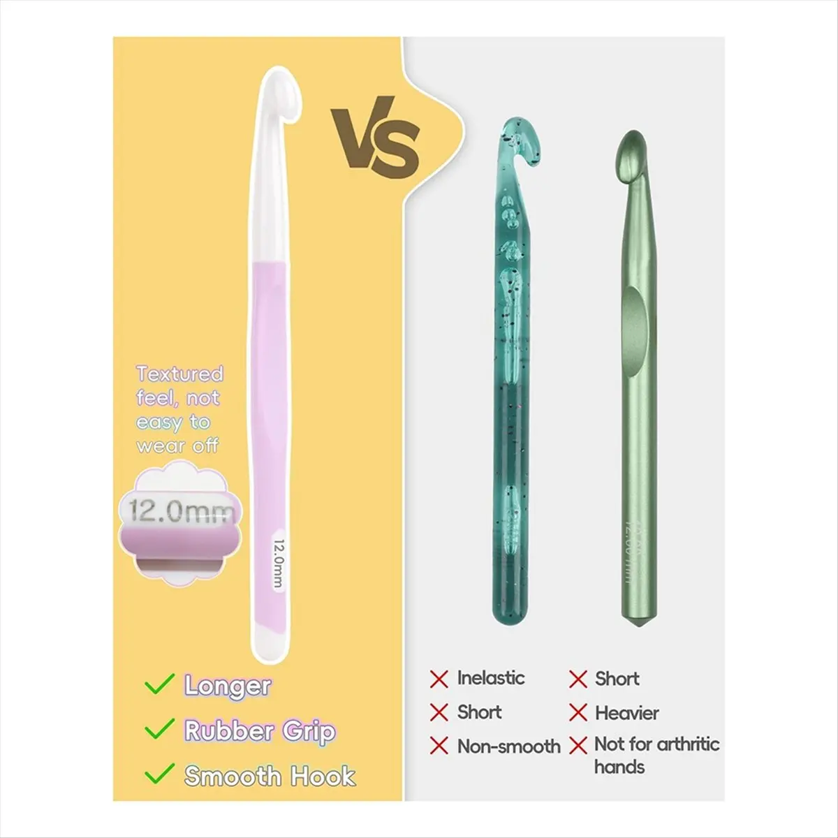 *ESTR 5 PCS Crochet Hook Set, Large Ergonomic Crochet Hooks, Big Crochet Hooks Set, Size L/8mm, N/10mm, 12mm, P/15mm, 20mm