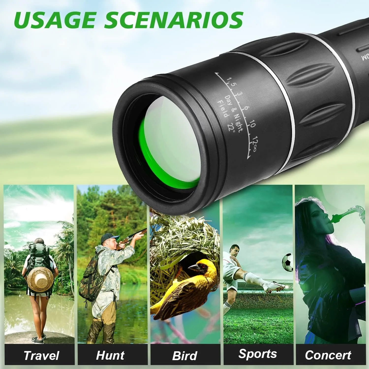 16x52 Monocular Telescope Perfect For Birdwatching Hunting Concerts Sports Theatre Opera Travel Sightseeing No Battery Required