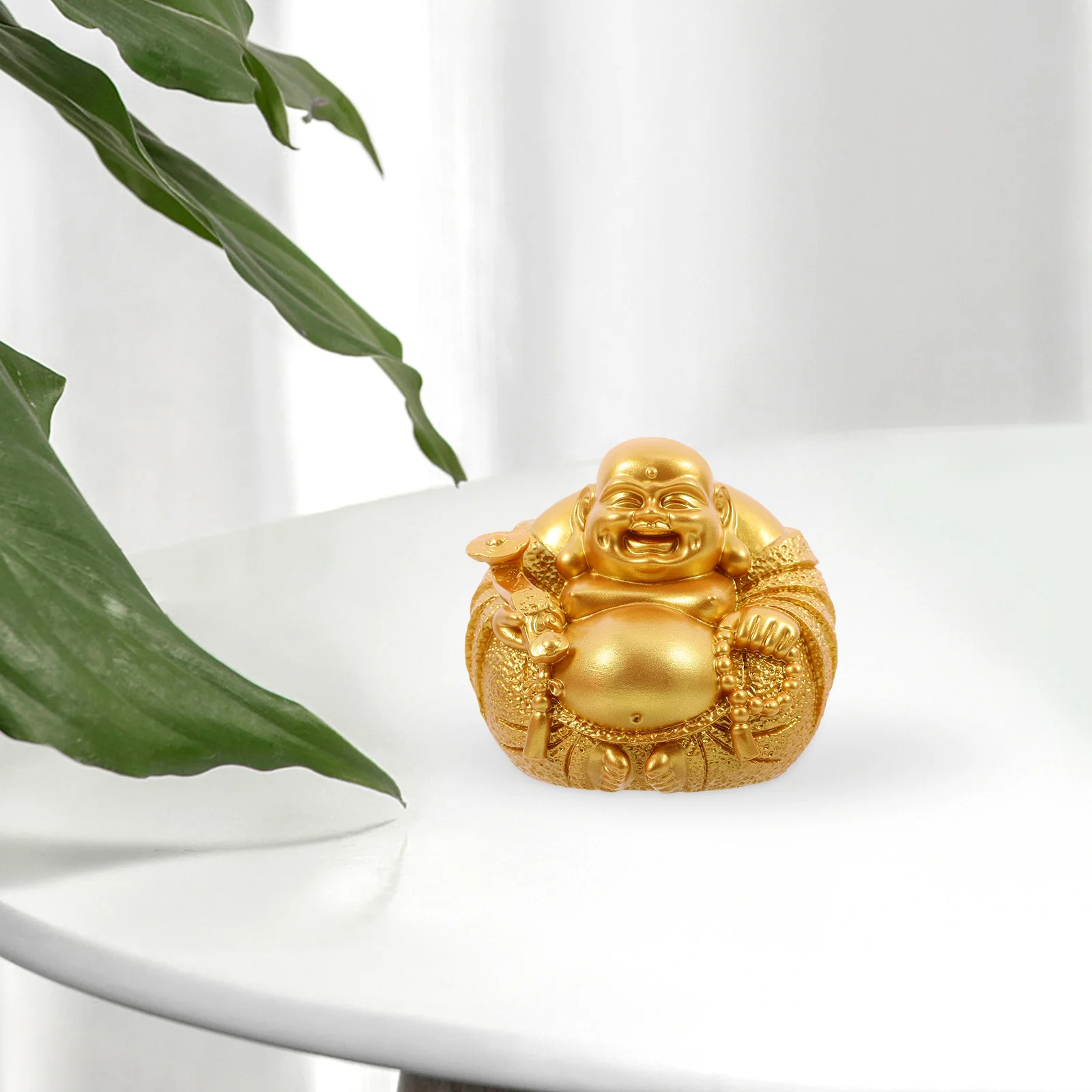 

Golden Laughing Statue Resin Craft Small Desktop Decor For Home Office Home Decor For Buddhist Tabletop Vintage Decoration